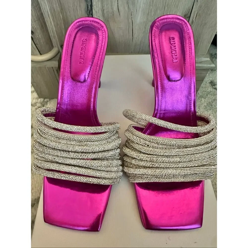 Jonathan Simkhai Lena Metallic Multi Crystal Strap Size 38 / 7.5 NEW